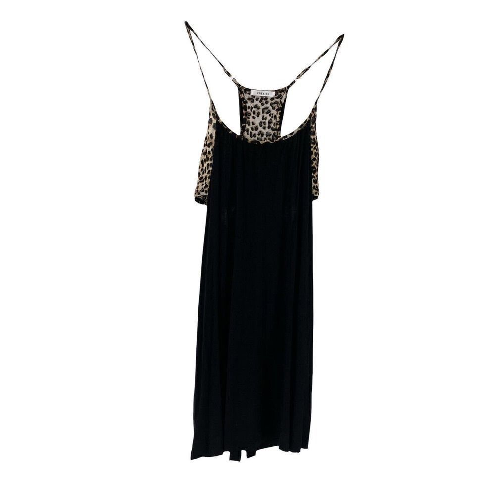 Cherish Black Leopard Layered Mini Dress Size S Casual Low Side Stretch Jersey